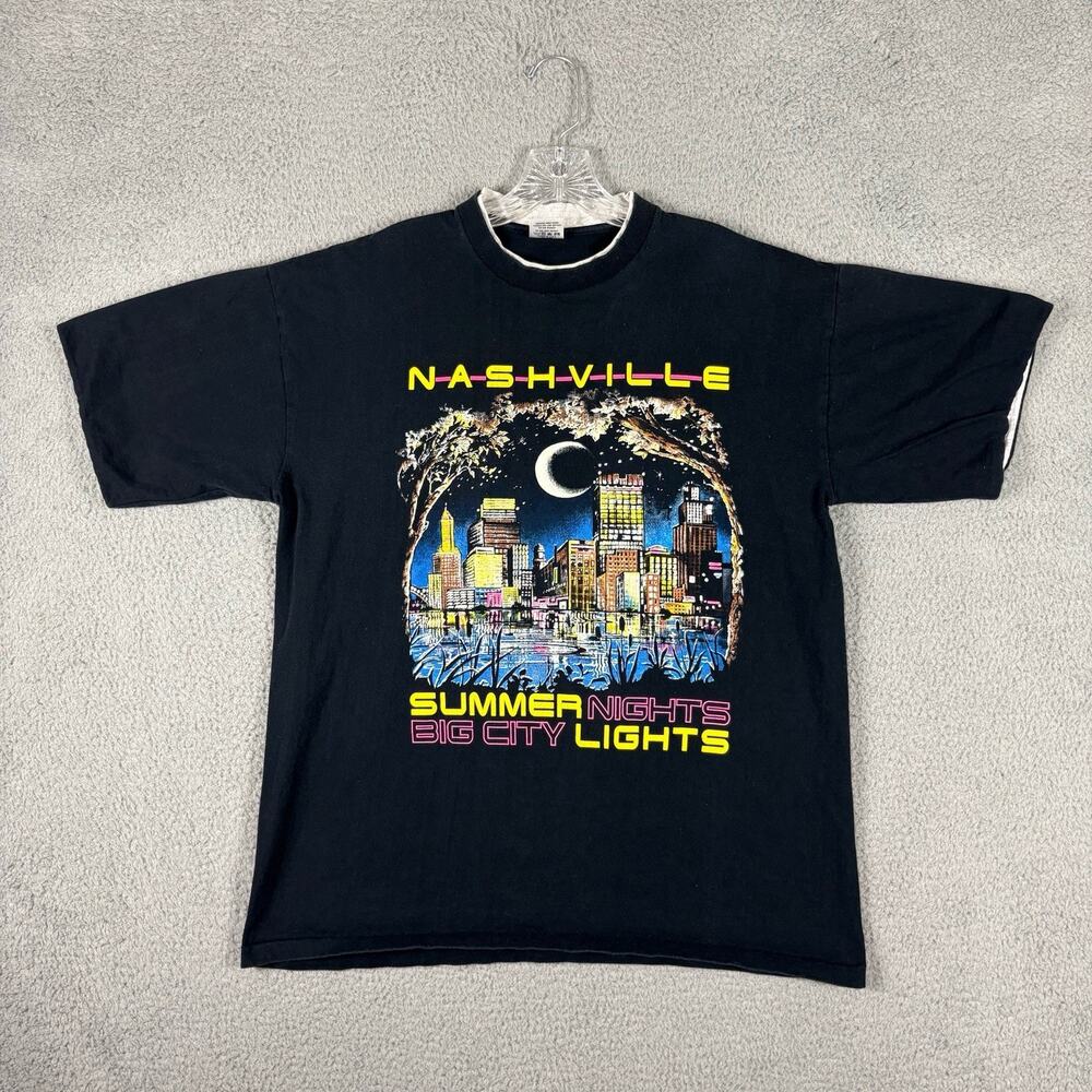 Vintage 90s Nashville Tennessee City Nights Men’s XL Black Graphic Logo Retro